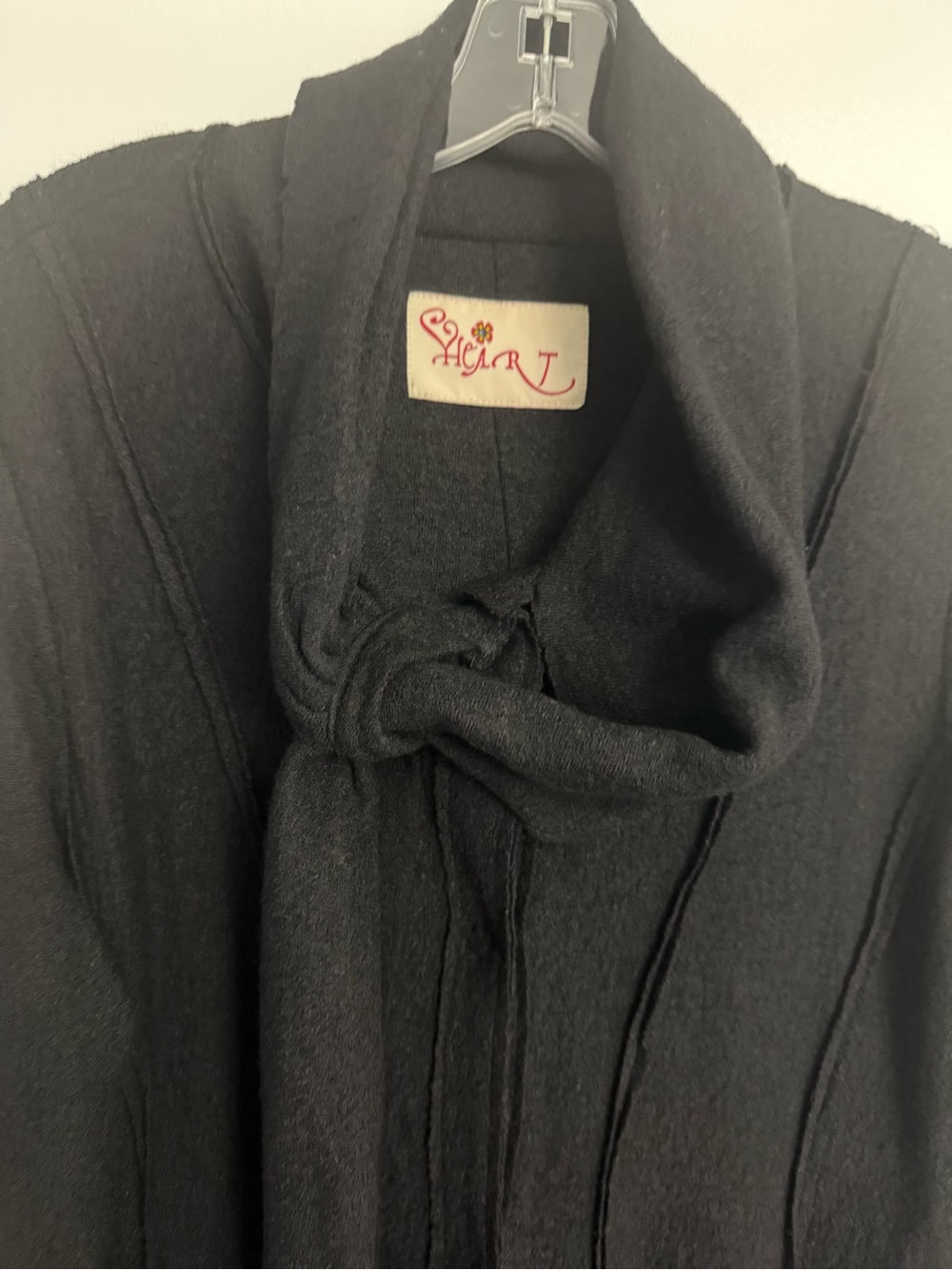 Black Long Bubble Hem Coat with Scarf Collar - Picture 9 of 9